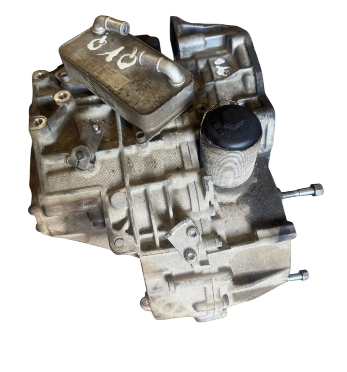 Gearbox code QYQ stamped label on used DQ500 transmission casing