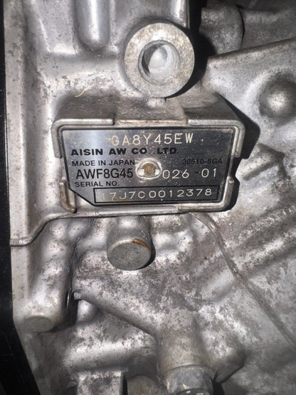 AWF8G45 transmission code and part number label, Aisin Japan , GA8Y45EW, 02601, 17J7C0012378