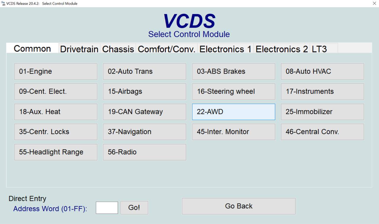 VCDS 22-AWD faults and codes